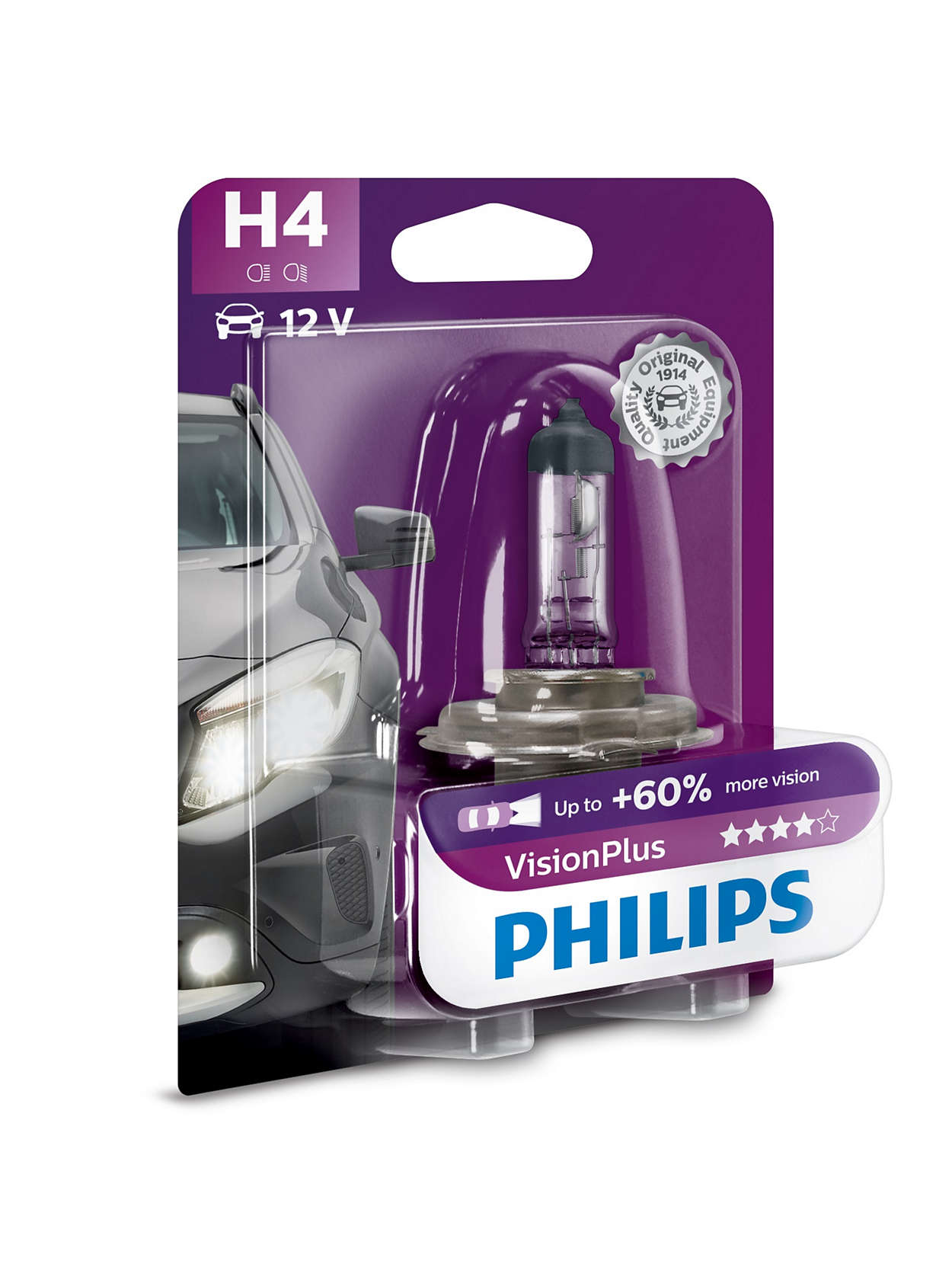 Галогенна автолампа Philips H4 60/55W 12В P43t-38 VisionPlus 60% 12342VPB1