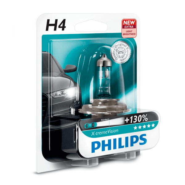 Галогенна автолампа Philips H4 X-treme Vision + 130% 60/55W 12В P43t 12342XV+B1