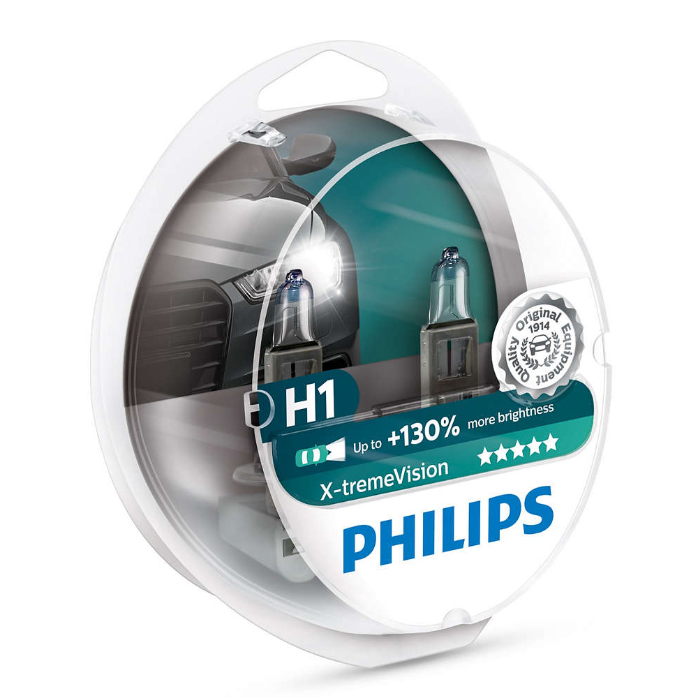Комплект галогенних автоламп Philips H1 X-treme Vision +130% SP 55W 12В 12258XV+S2