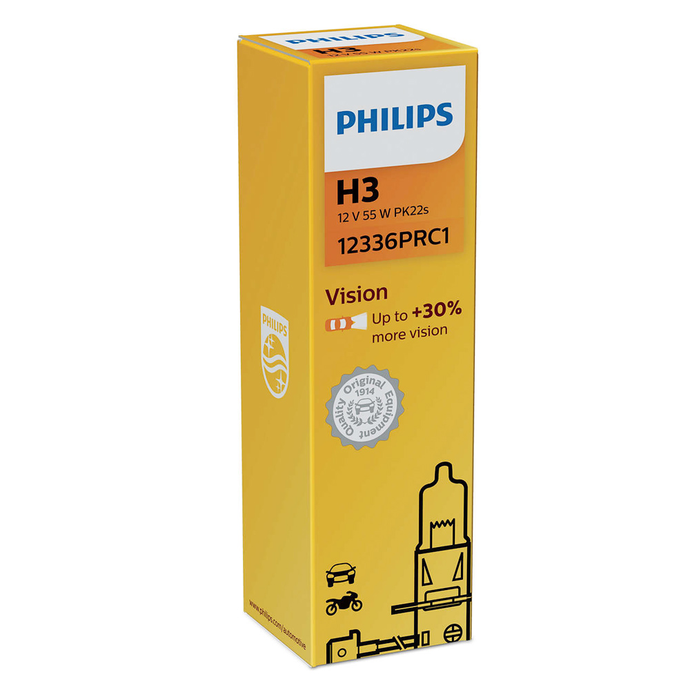 Галогенна автолампа Philips H3 55W 12В PK22s Premium 30% 12336PRC1