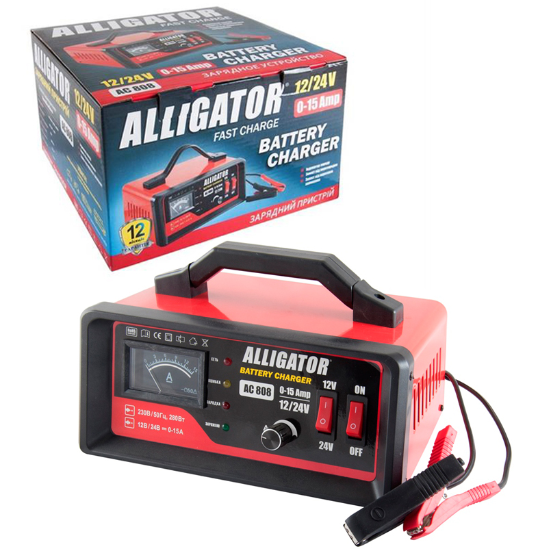 Зарядний пристрій для акумулятора Alligator AC-808 12/24В 15А