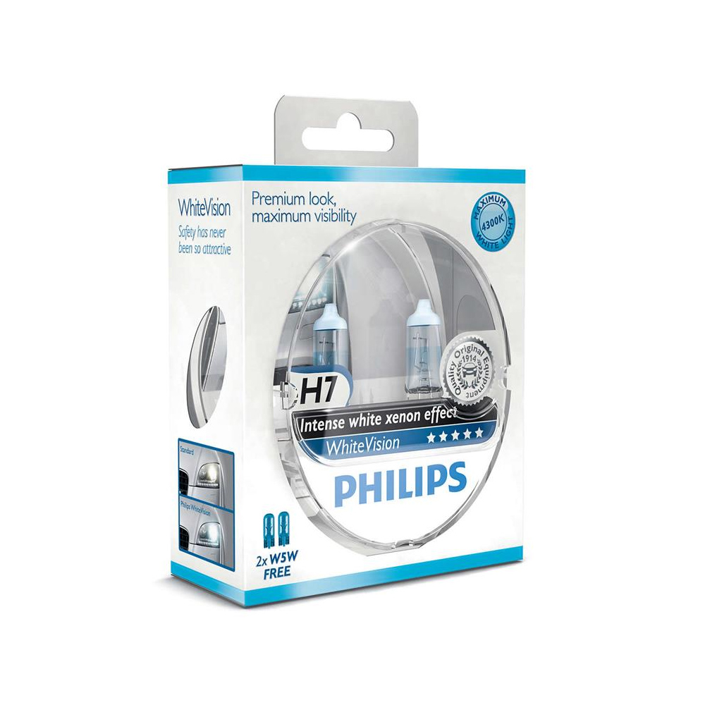Галогенна автолампа Philips H7 White Vision + 60% 4200K 55W 12В PX26d +W5W 12972WVUSM 2шт