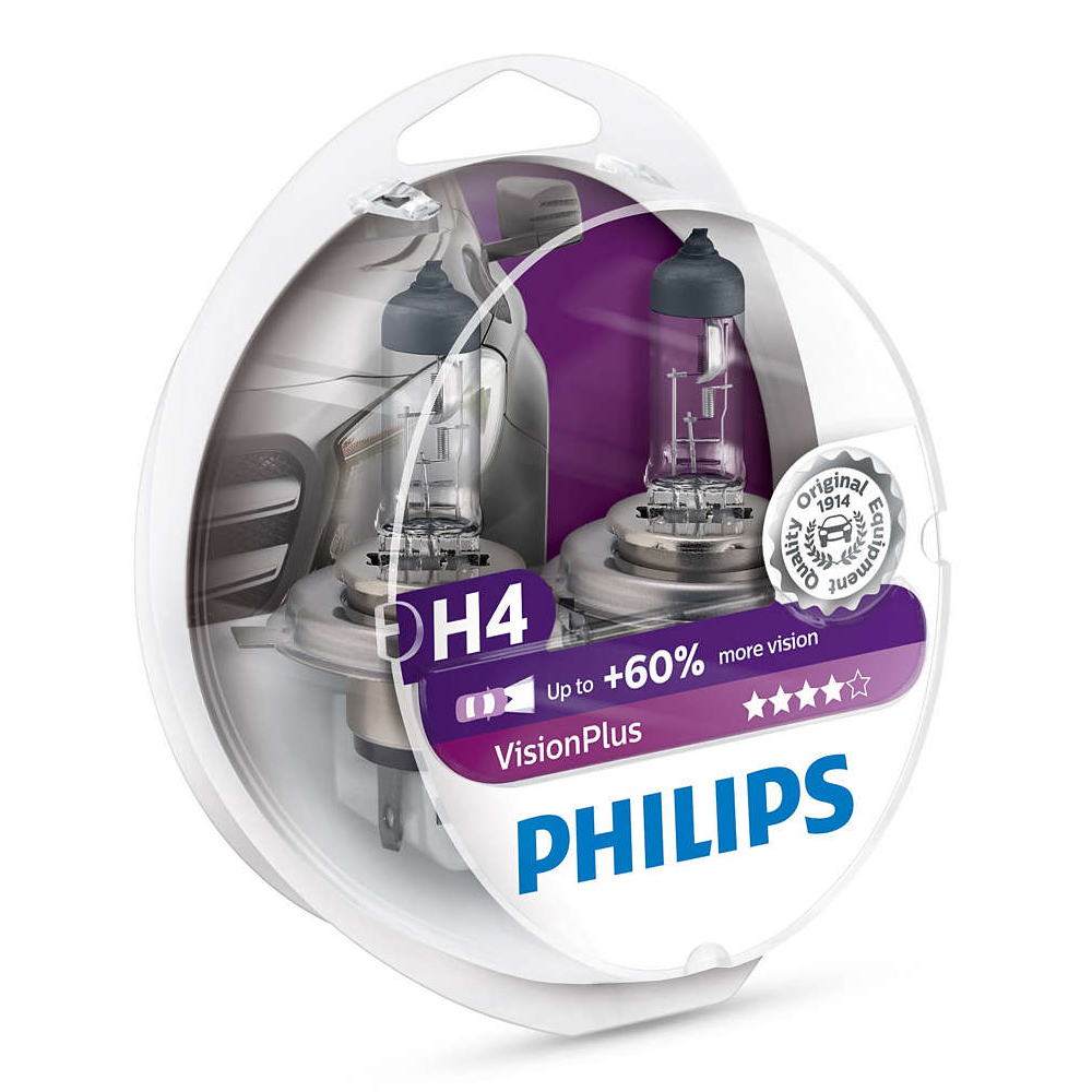 Галогенна автолампа Philips H4 60/55W 12В P43t-38 VisionPlus 60% 12342VPS2