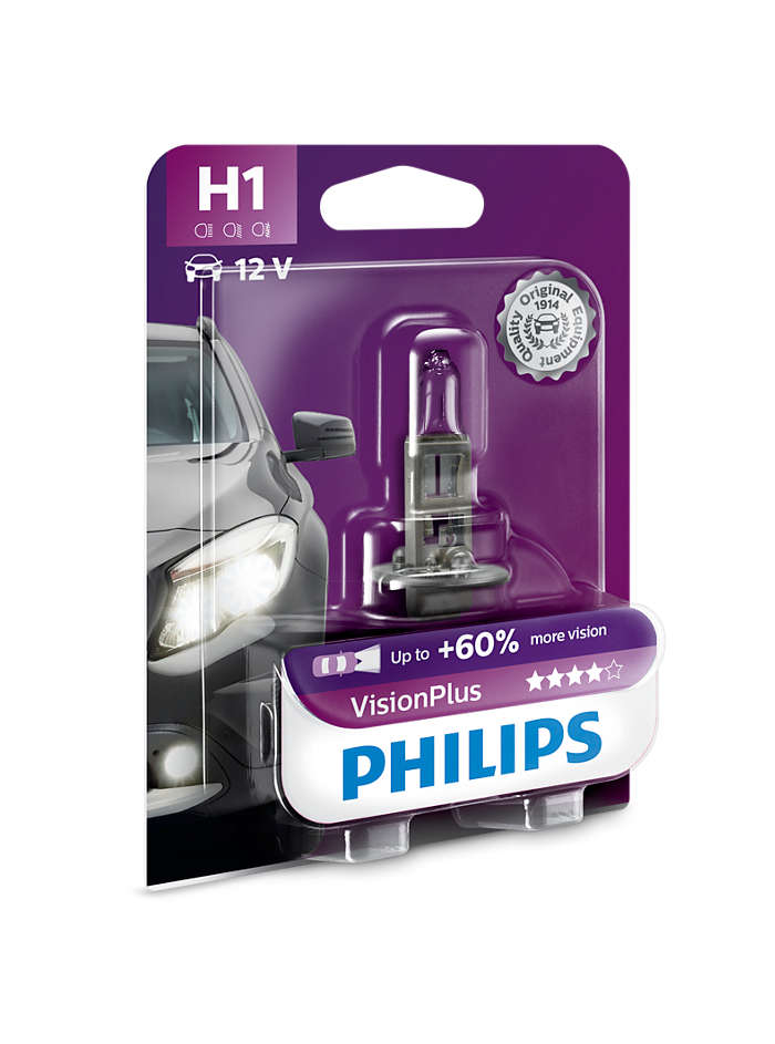 Галогенна автолампа Philips H1 55W 12В P14.5s VisionPlus (60% more light) 12258VPB1