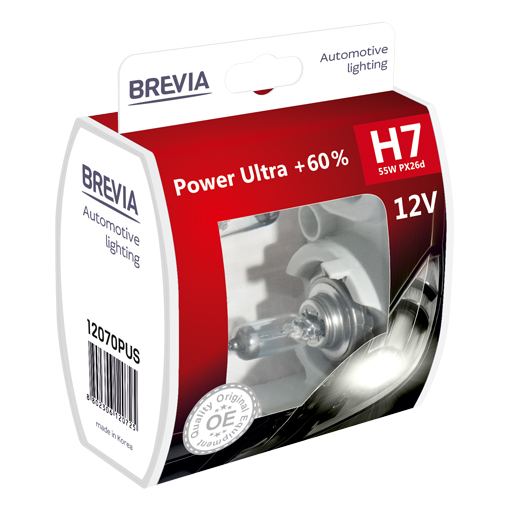Галогенна автолампа Brevia H7 12В 55W PX26d Power Ultra +60% S2