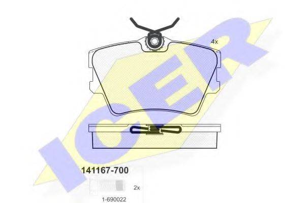 Комплект тормозных колодок, дисковый тормоз ICER 141167-700