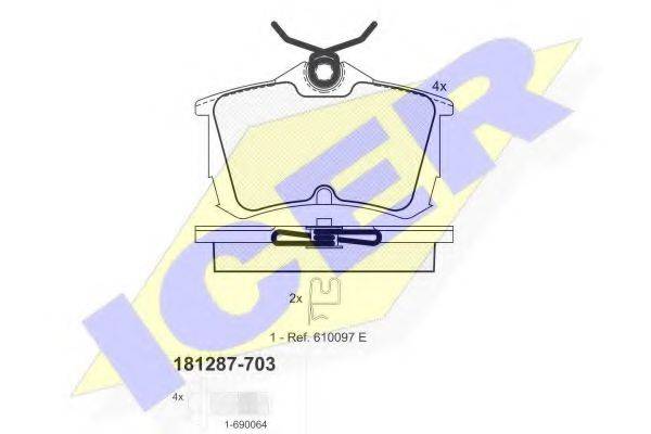 Комплект тормозных колодок, дисковый тормоз ICER 181287-703