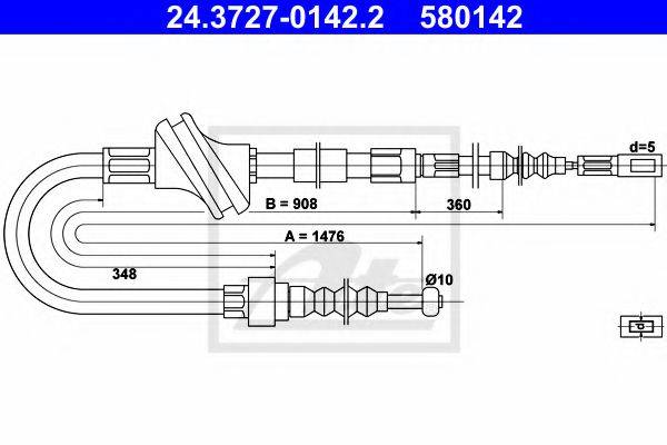 Трос, стояночная тормозная система ATE 24.3727-0142.2