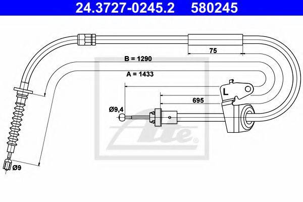 Трос, стояночная тормозная система ATE 24.3727-0245.2
