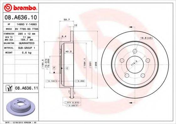 Тормозной диск BREMBO 08.A636.10