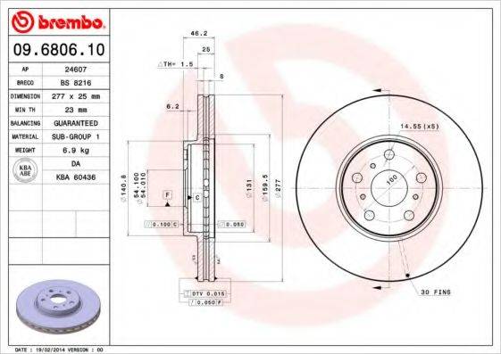 Тормозной диск BREMBO 09.6806.10