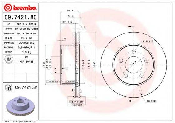 Тормозной диск BREMBO 09.7421.81