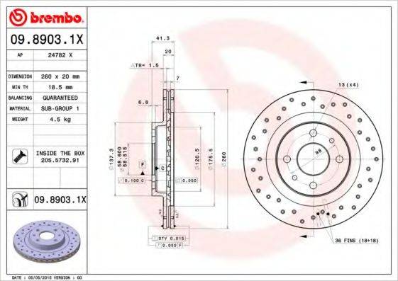Тормозной диск BREMBO 09.8903.1X
