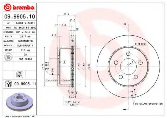 Тормозной диск BREMBO 09.9905.11