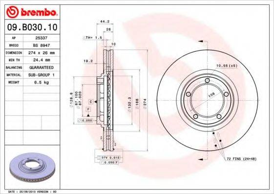 Тормозной диск BREMBO 09.B030.10