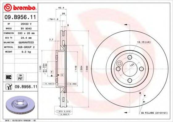 Тормозной диск BREMBO 09.B956.11