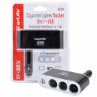 Розгалужувач від гнізда прикурювача CarLife 3в1 + USB з LED підсвічуванням 12В 5A