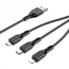 Кабель USB Borofone BX-66 Type-C + micro USB + Lightning 1м силікон