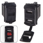 Автомобільний зарядний пристрій 2 USB 12-24В врізне в планку + вольтметр 2.1А (підсвітка червона) 10256