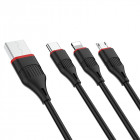 Кабель USB Borofone BX-17 Type-C + micro USB + Lightning 1м чорний